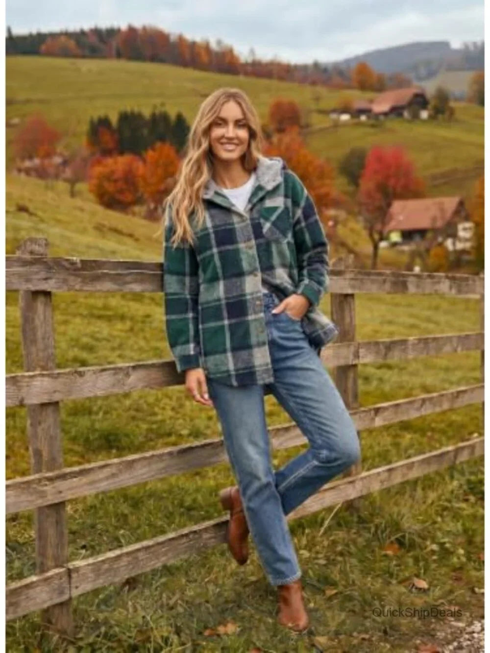 Dokotoo Flannel Hooded Plaid Shacket Thick Fleece Jacket